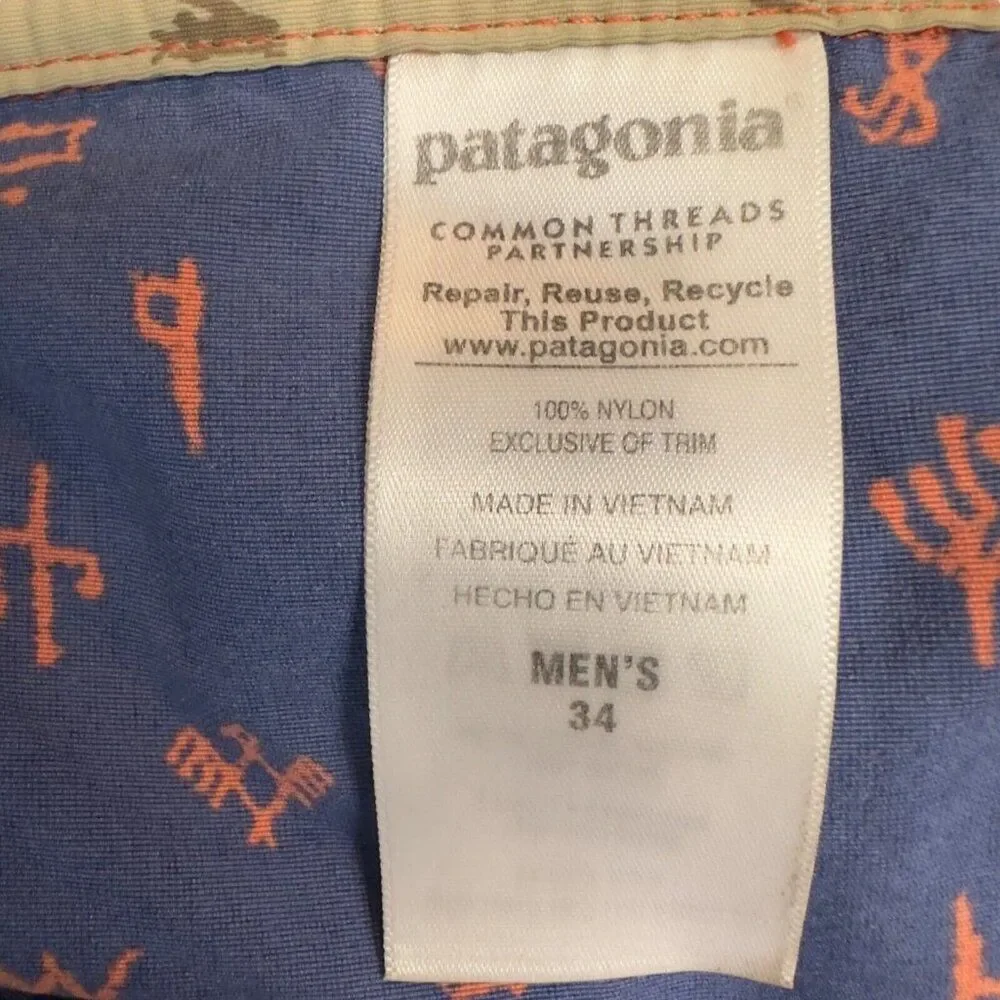 Patagonia Men's Shorts Wavefarer Printed Swim Trunks Size 34‎ Blue Orange